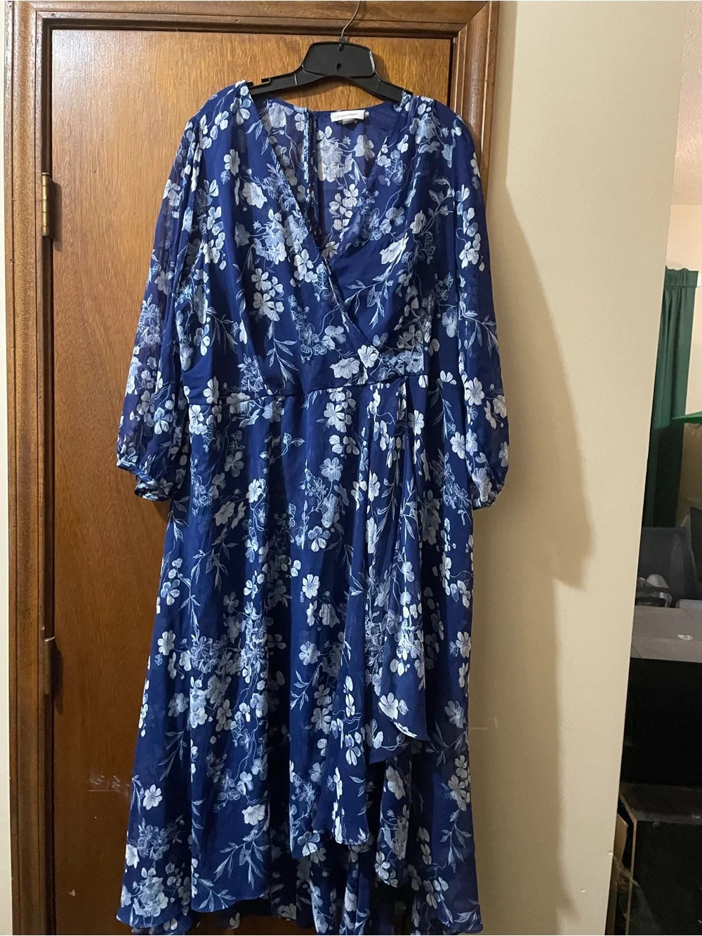 Calvin Klein Navy Blue Floral Wrap Maxi Dress